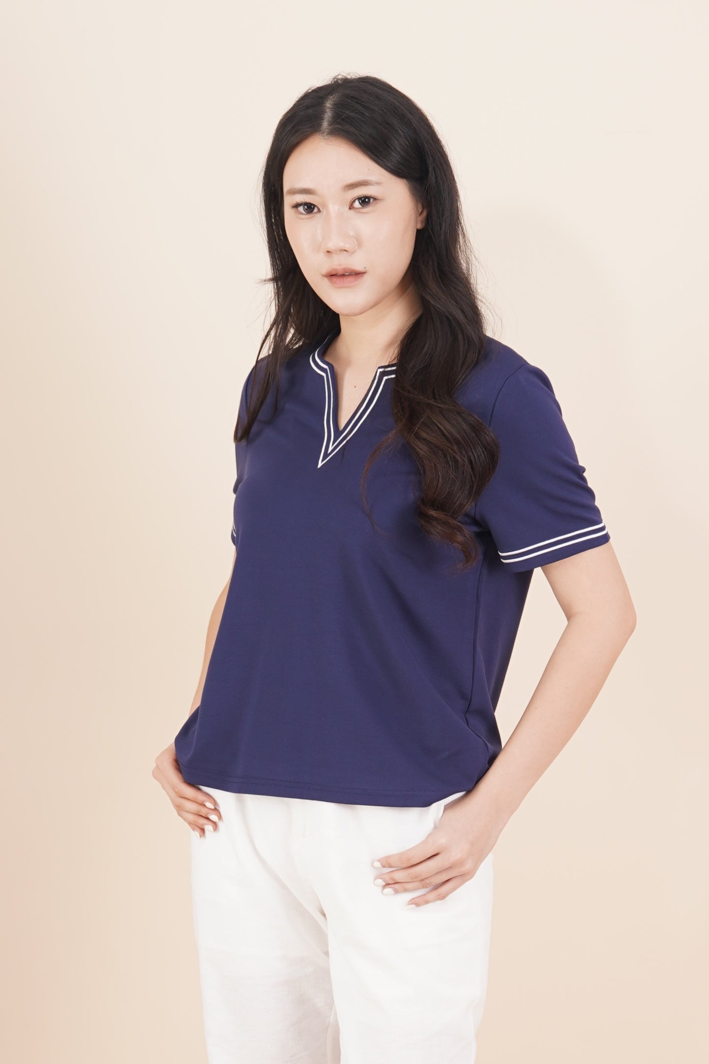 Embroidered Neckline Short Sleeve Top