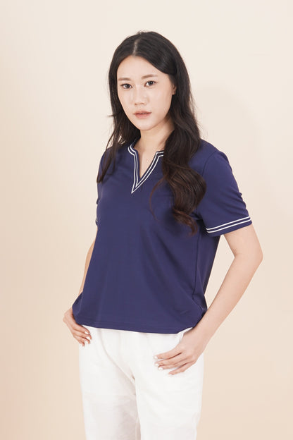 Embroidered Neckline Short Sleeve Top