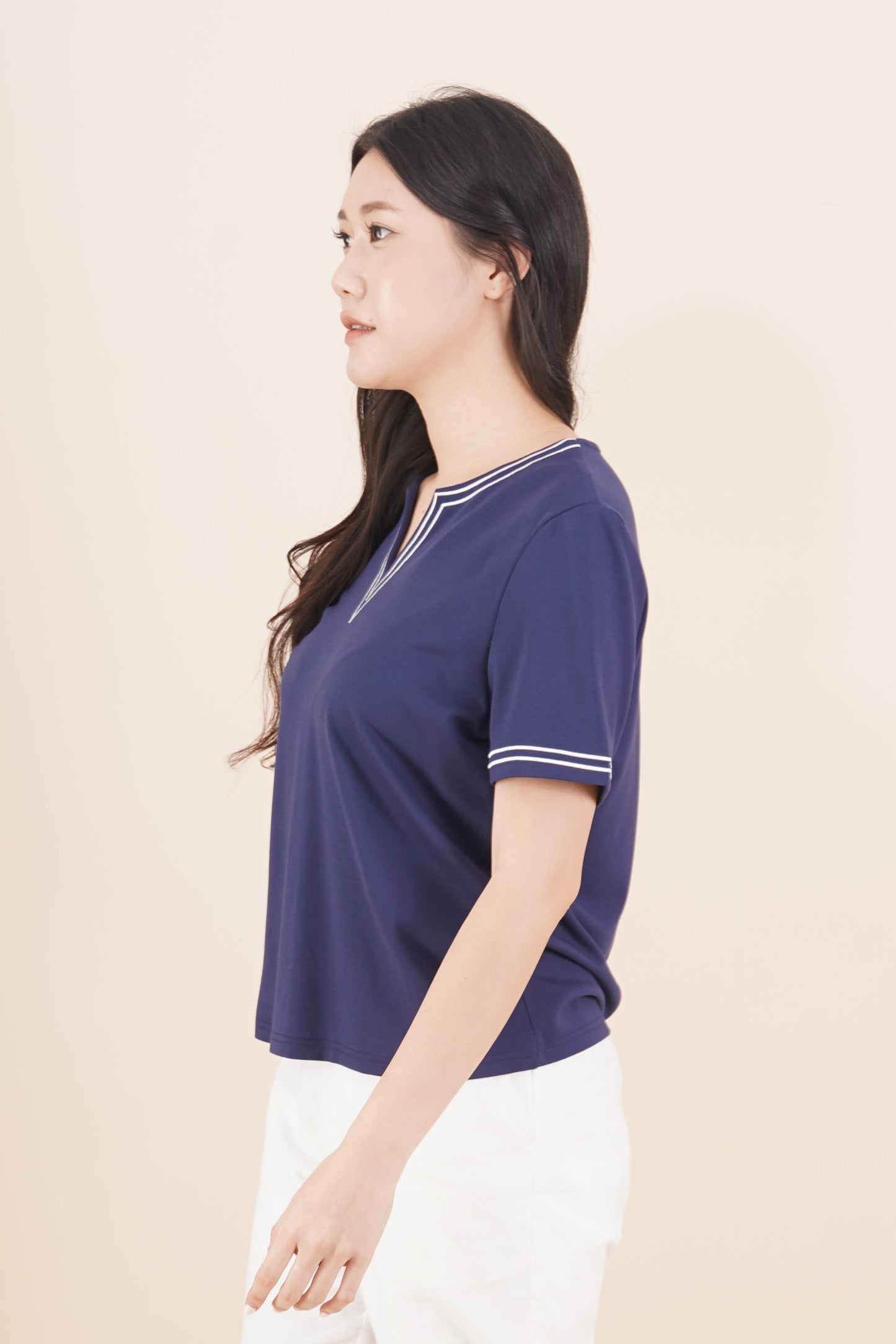 Embroidered Neckline Short Sleeve Top
