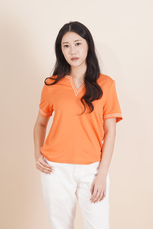 Embroidered Neckline Short Sleeve Top