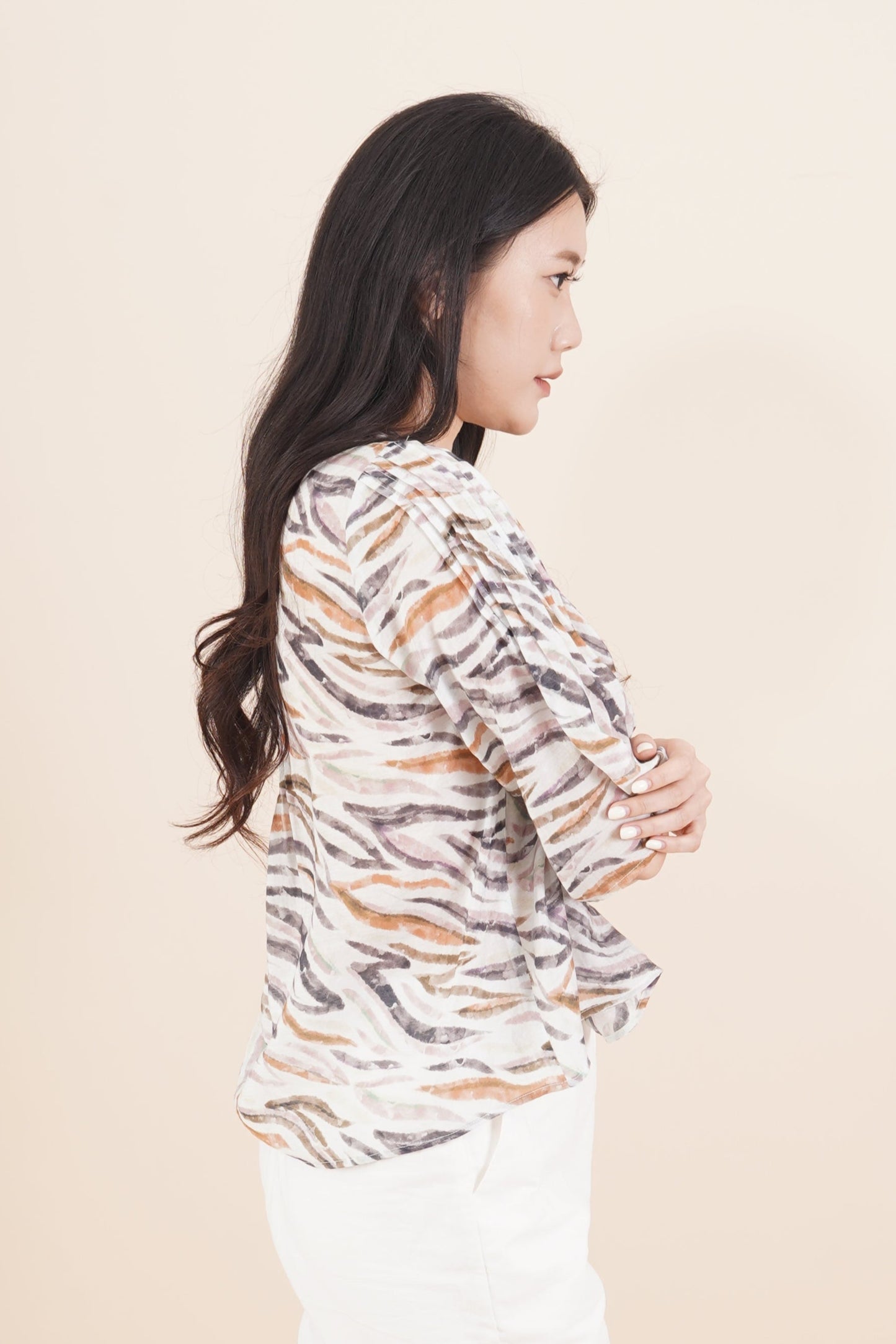 V Neck Printed 3/4 Sleeve Top
