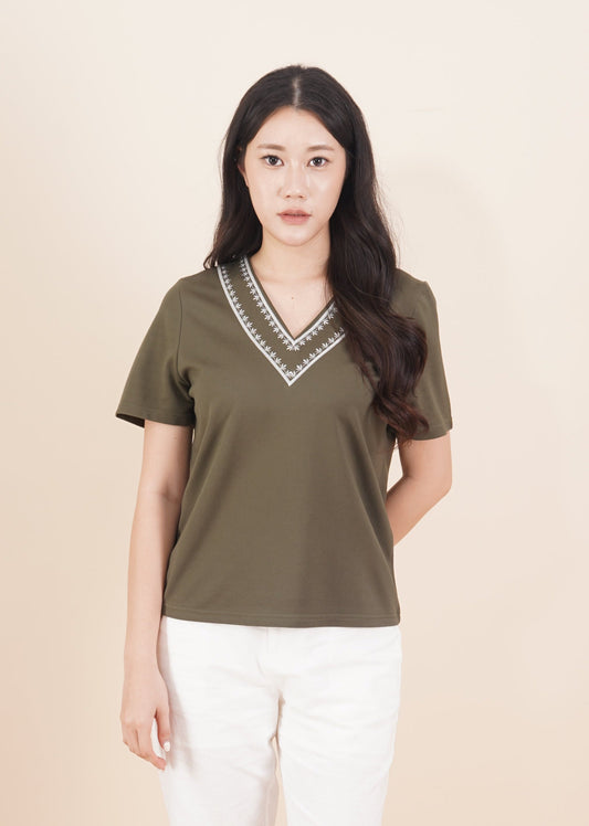 Embroidered V-Neck Top