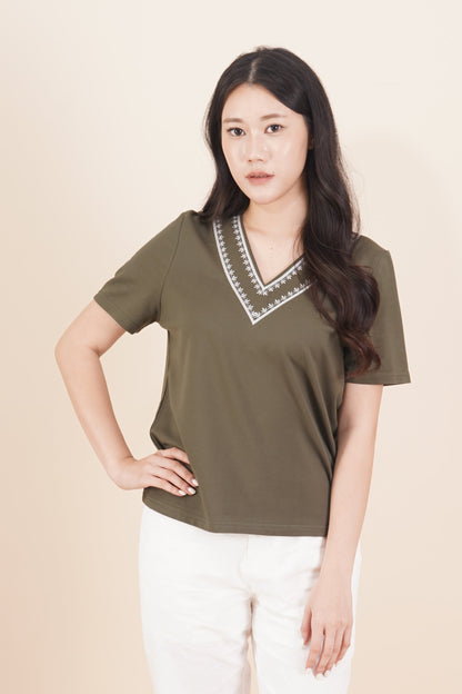 Embroidered V-Neck Top