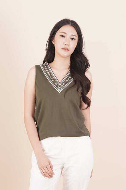 Embroidered Sleeveless Top