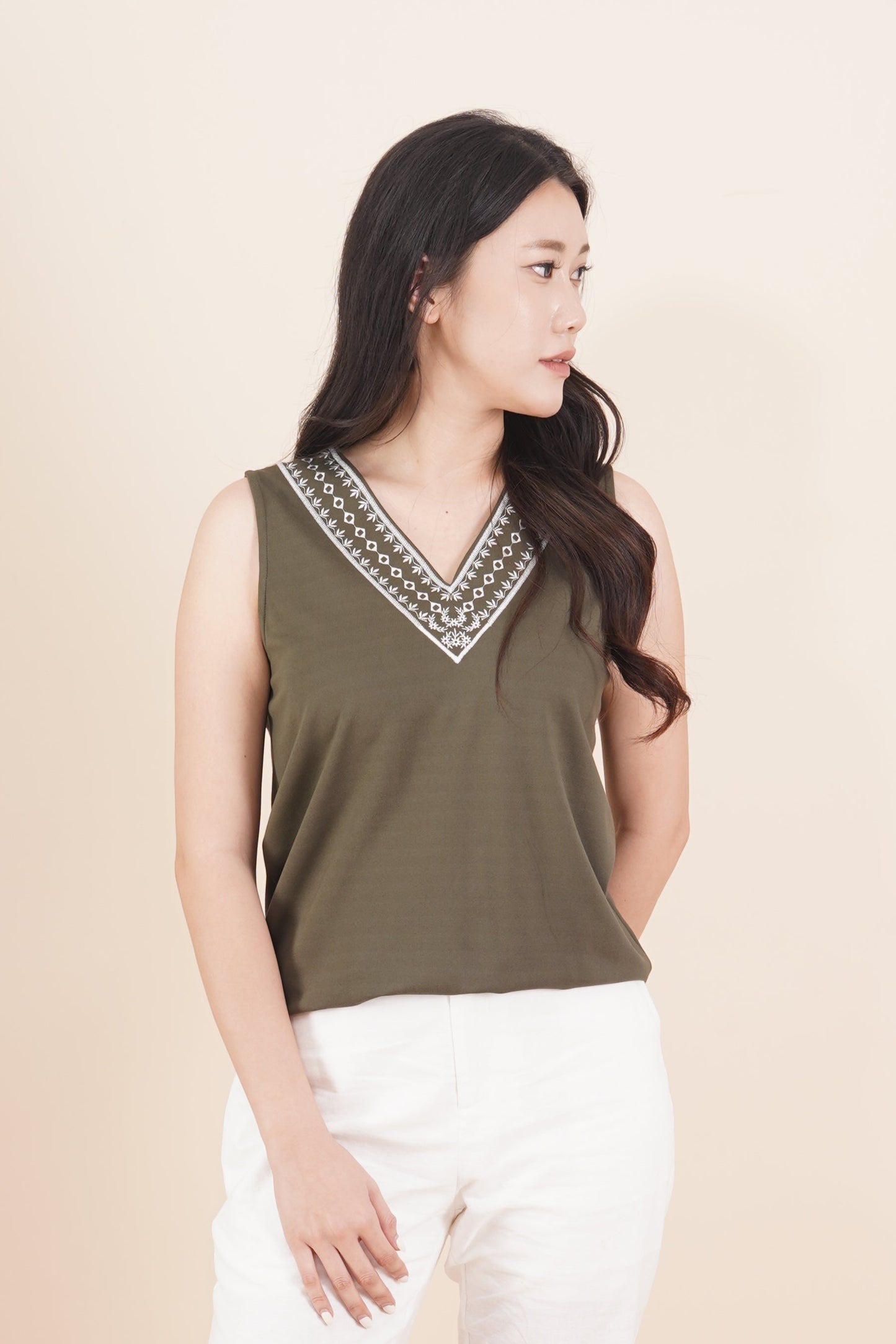 Embroidered Sleeveless Top