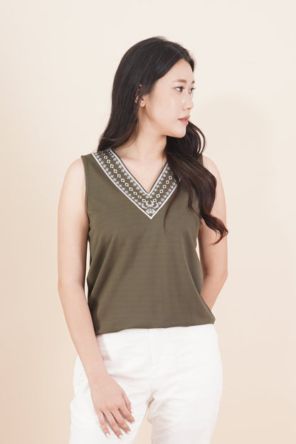 Embroidered Sleeveless Top