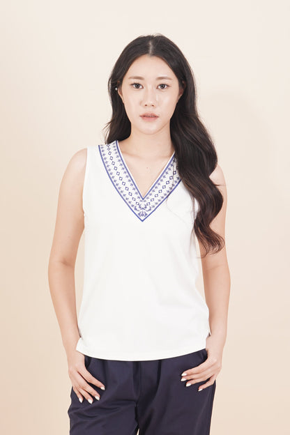 Embroidered Sleeveless Top