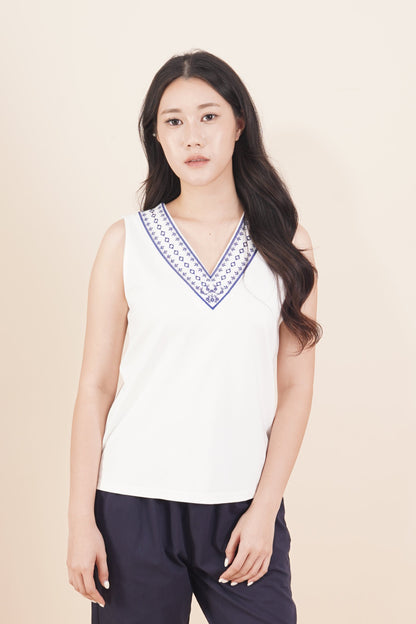 Embroidered Sleeveless Top