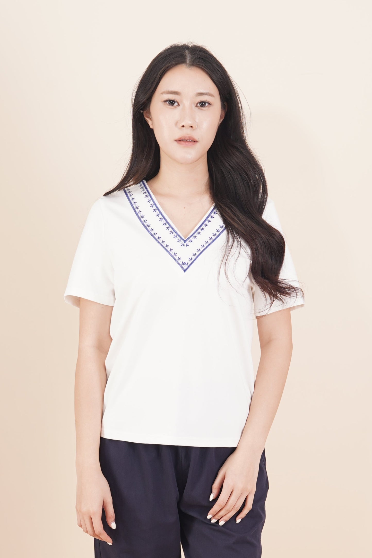 Embroidered V-Neck Top