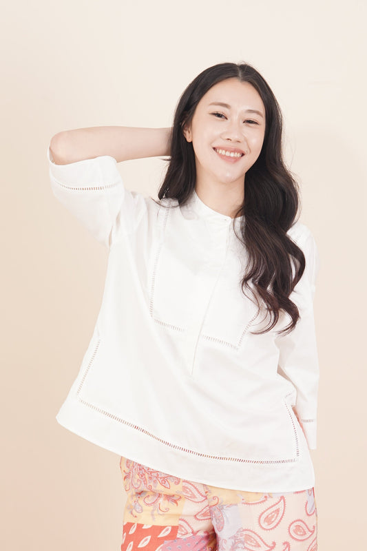 Lace-Inset 3/4 Sleeve Top