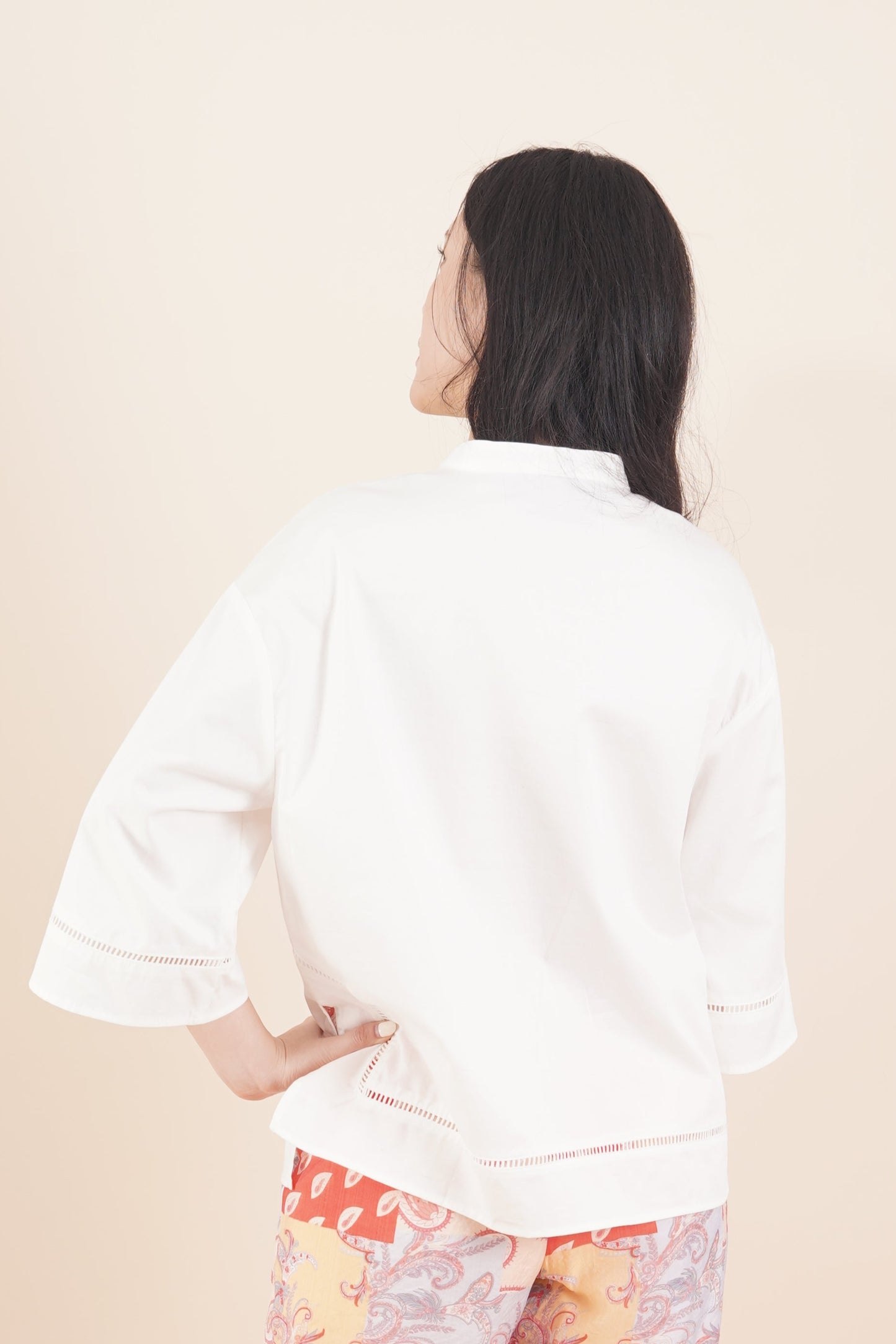 Lace-Inset 3/4 Sleeve Top
