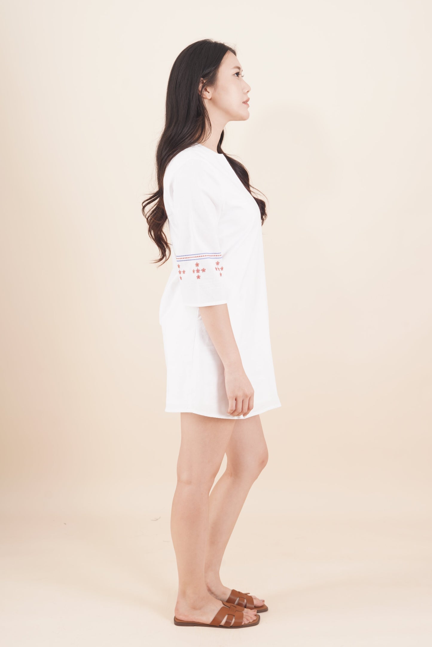 Embroidered 3/4 Sleeve Short Dress