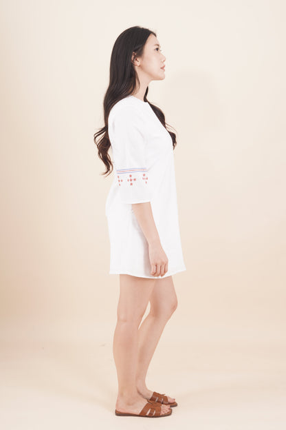 Embroidered 3/4 Sleeve Short Dress