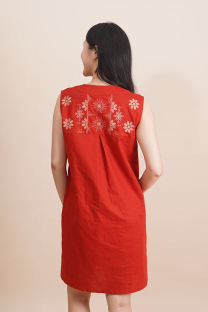 Embroidered Sleeveless Short Dress