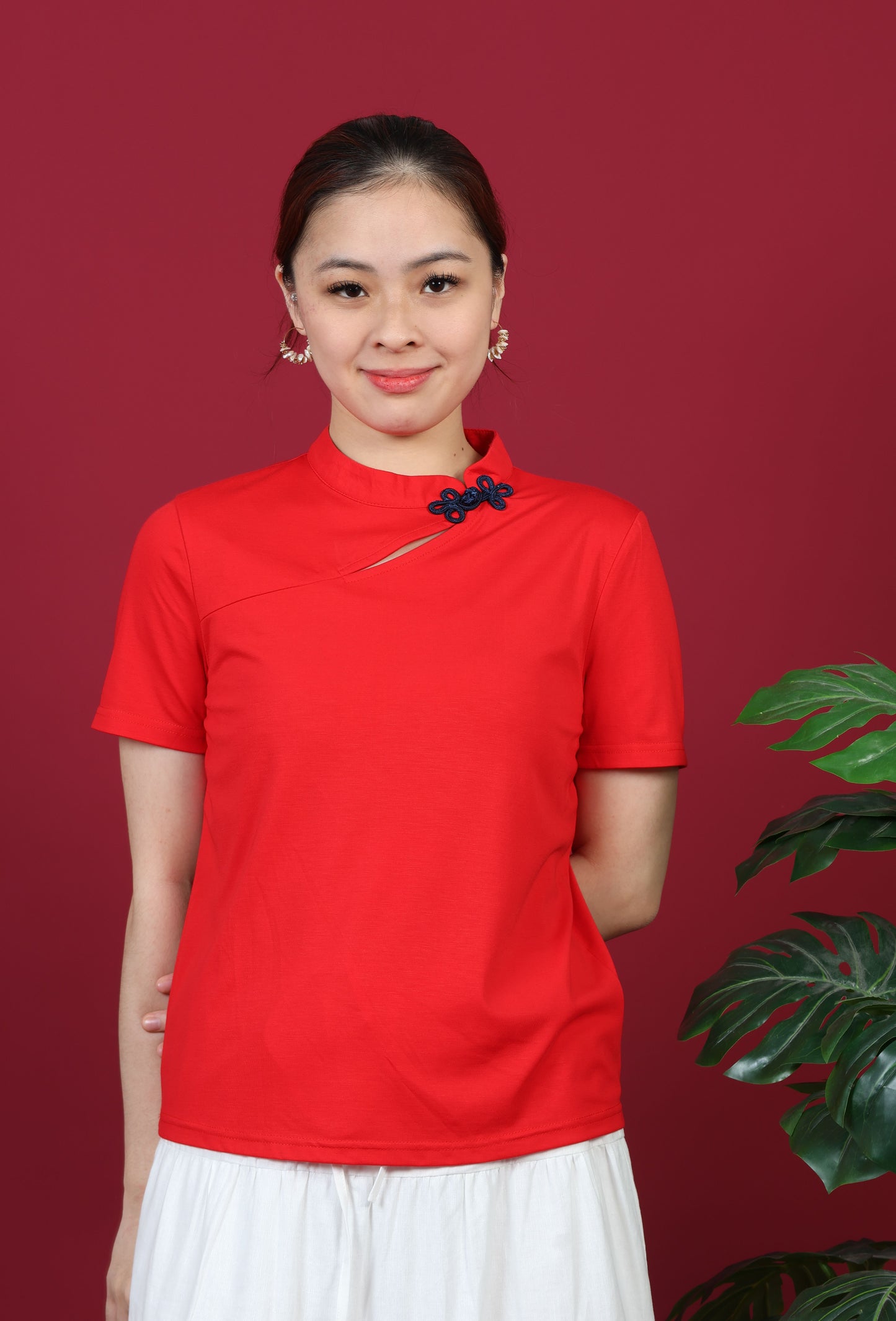Chest Cutout Mandarin Collar Top