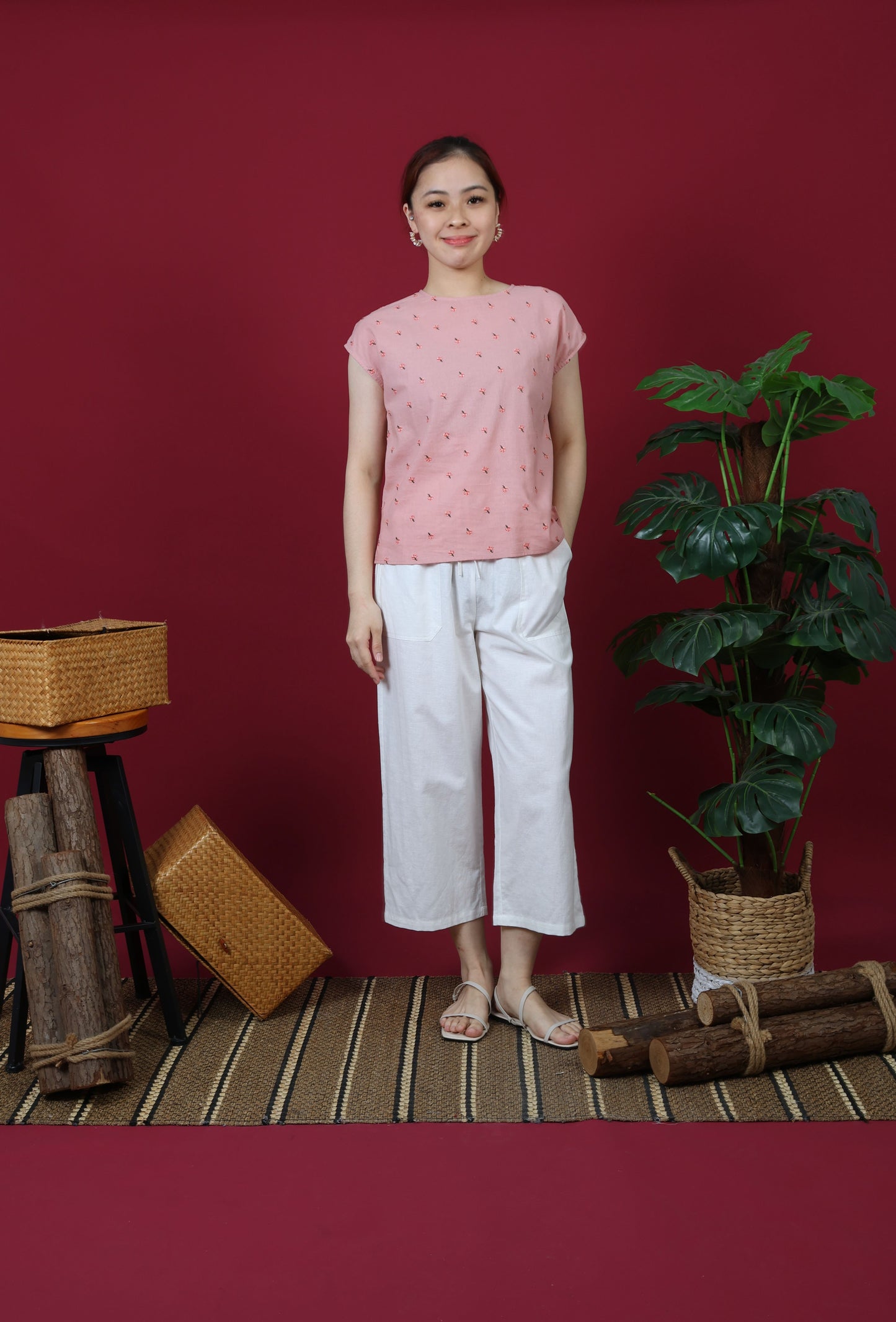 Floral Embroidered Capped Sleeve Top