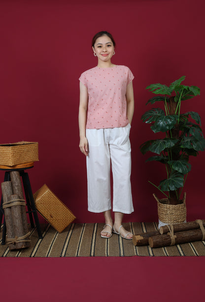 Floral Embroidered Capped Sleeve Top