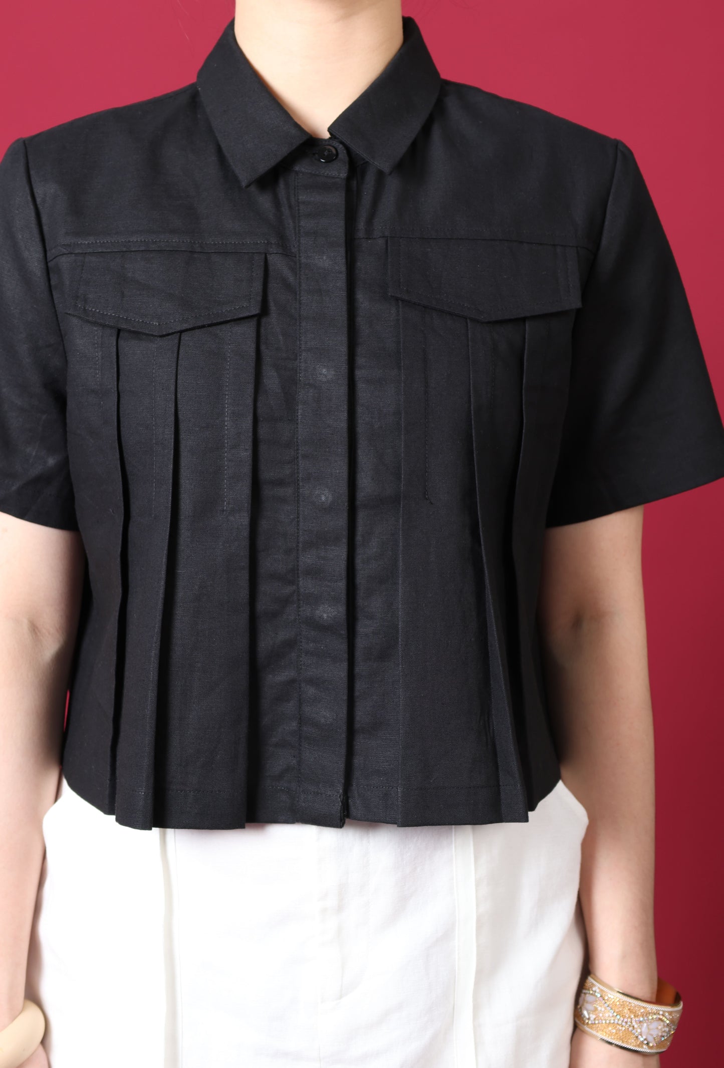 Pleated Crop Shirt
