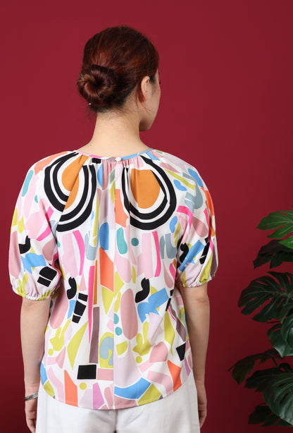 Printed Gathered Neckline Blouse
