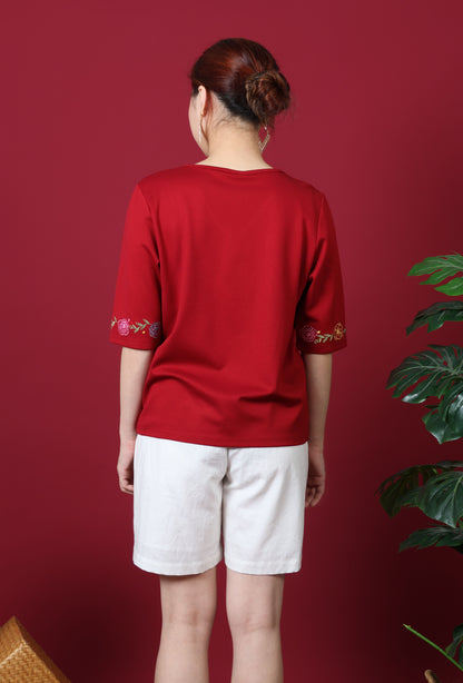 Floral Embroidery Sleeve Top