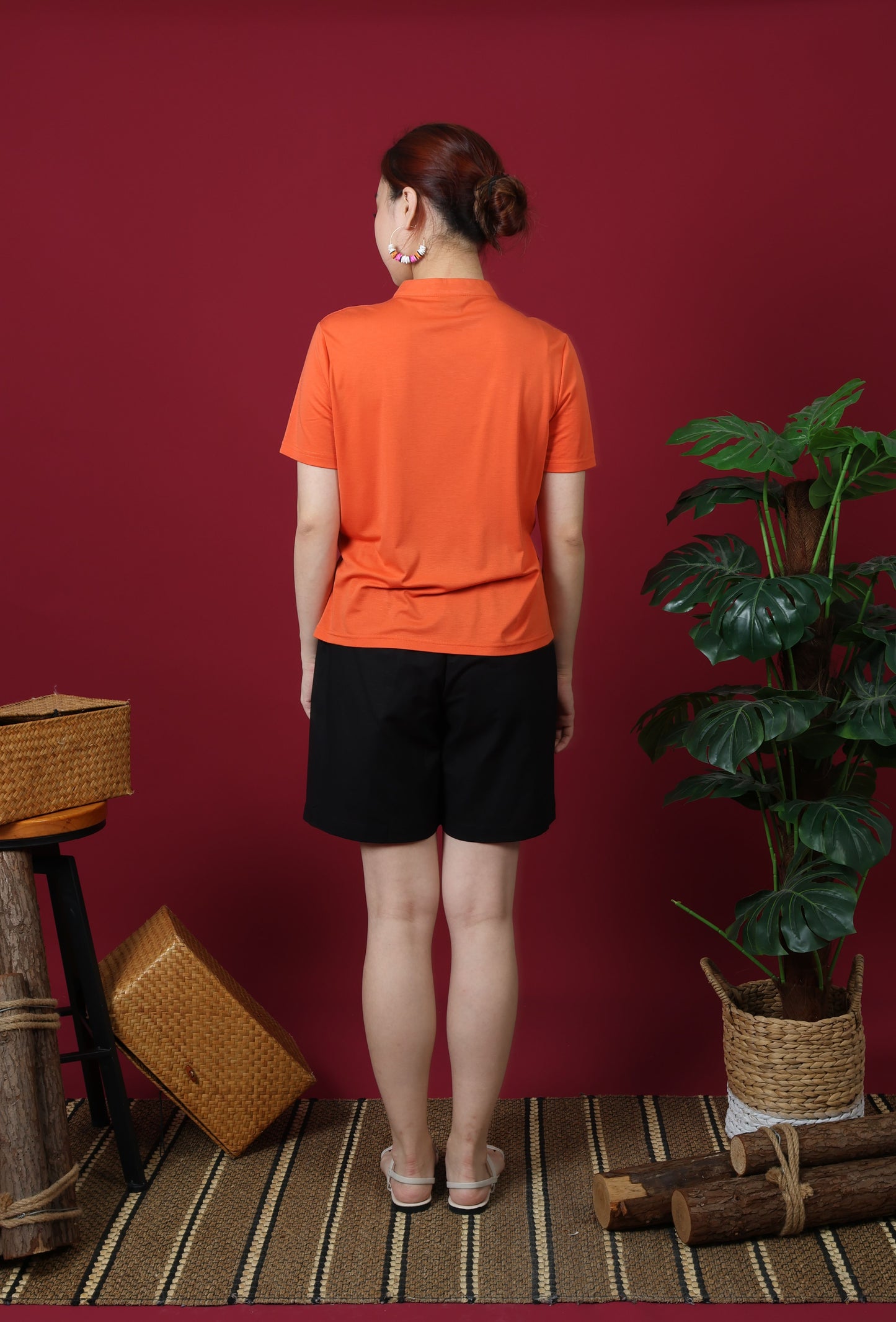 Chest Cutout Mandarin Collar Top