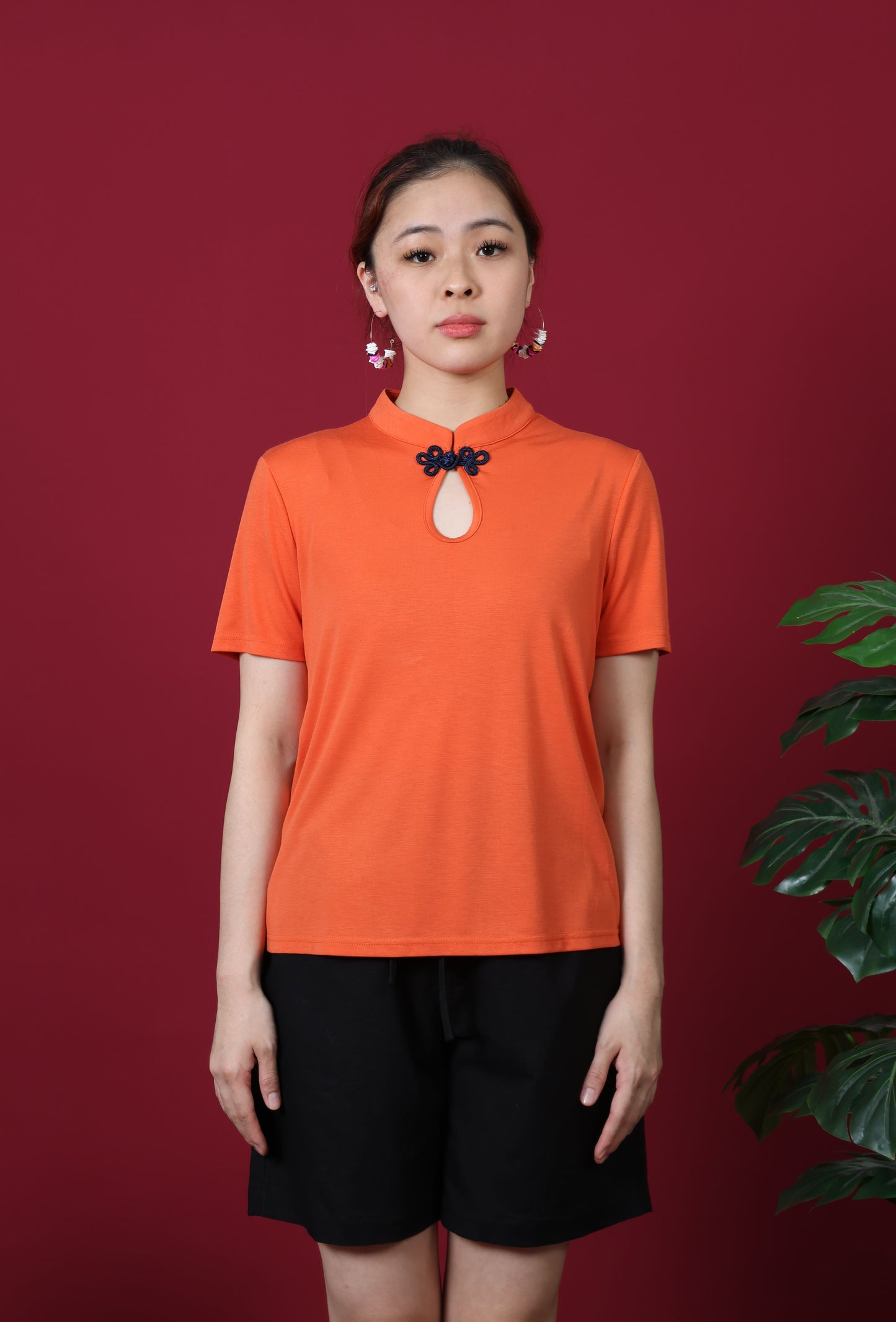 Short Sleeve Mandarin Collar Top