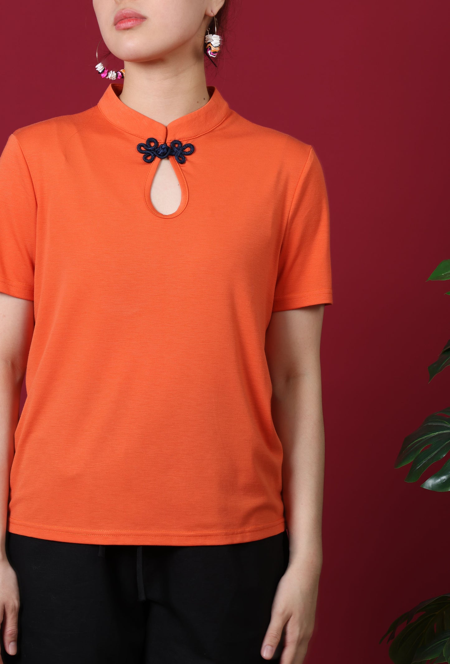 Short Sleeve Mandarin Collar Top