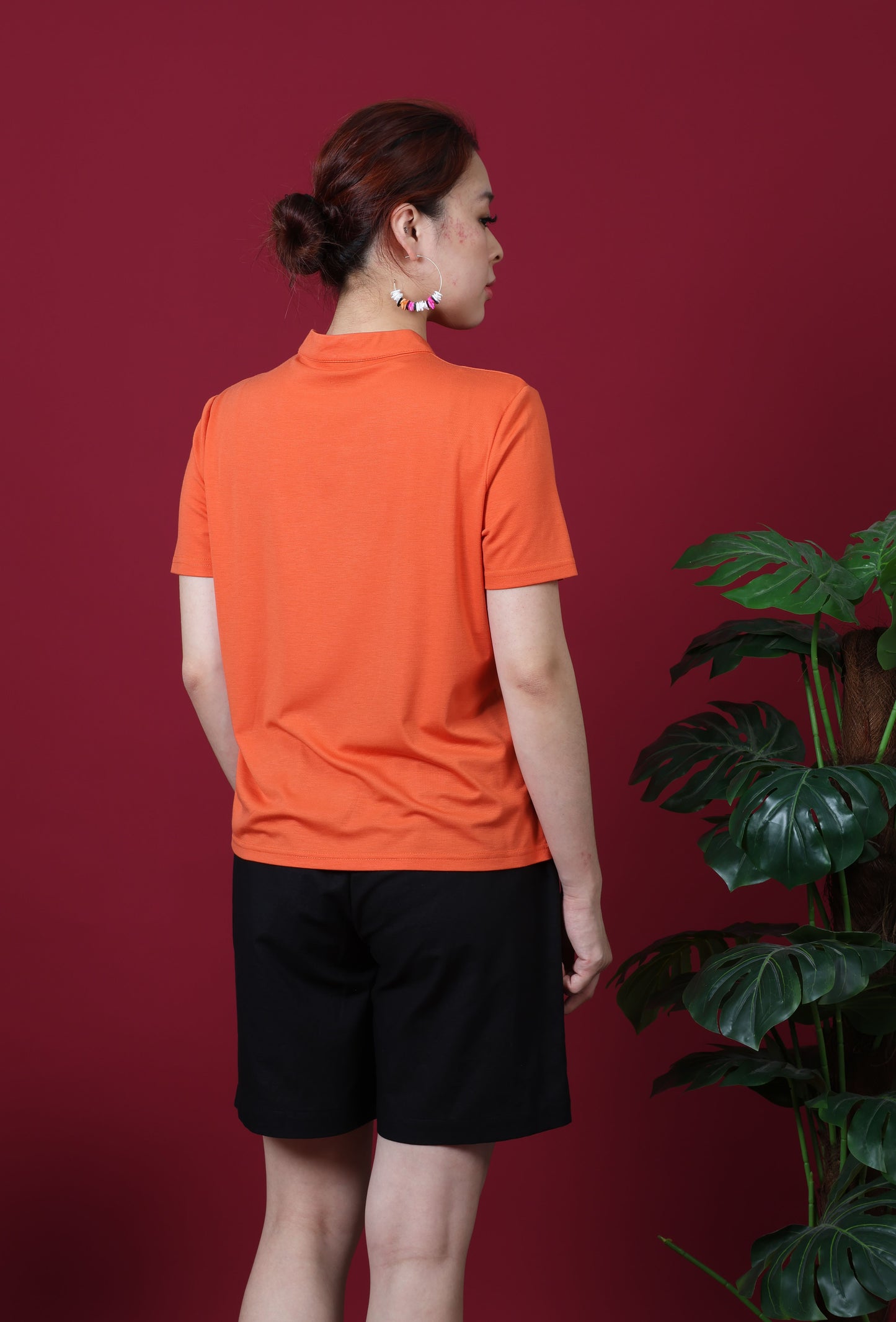 Short Sleeve Mandarin Collar Top