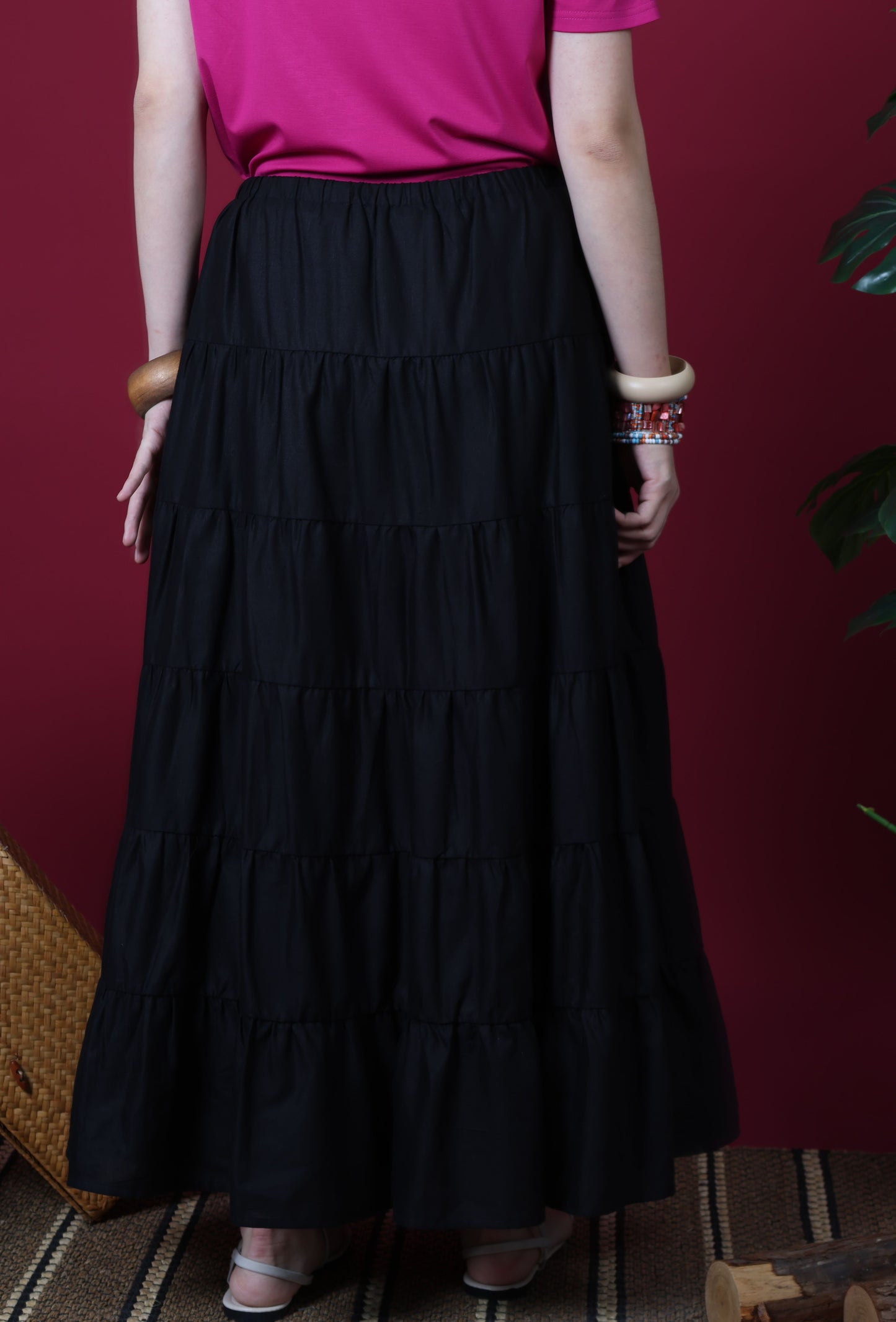Pleats Layered Long Skirt