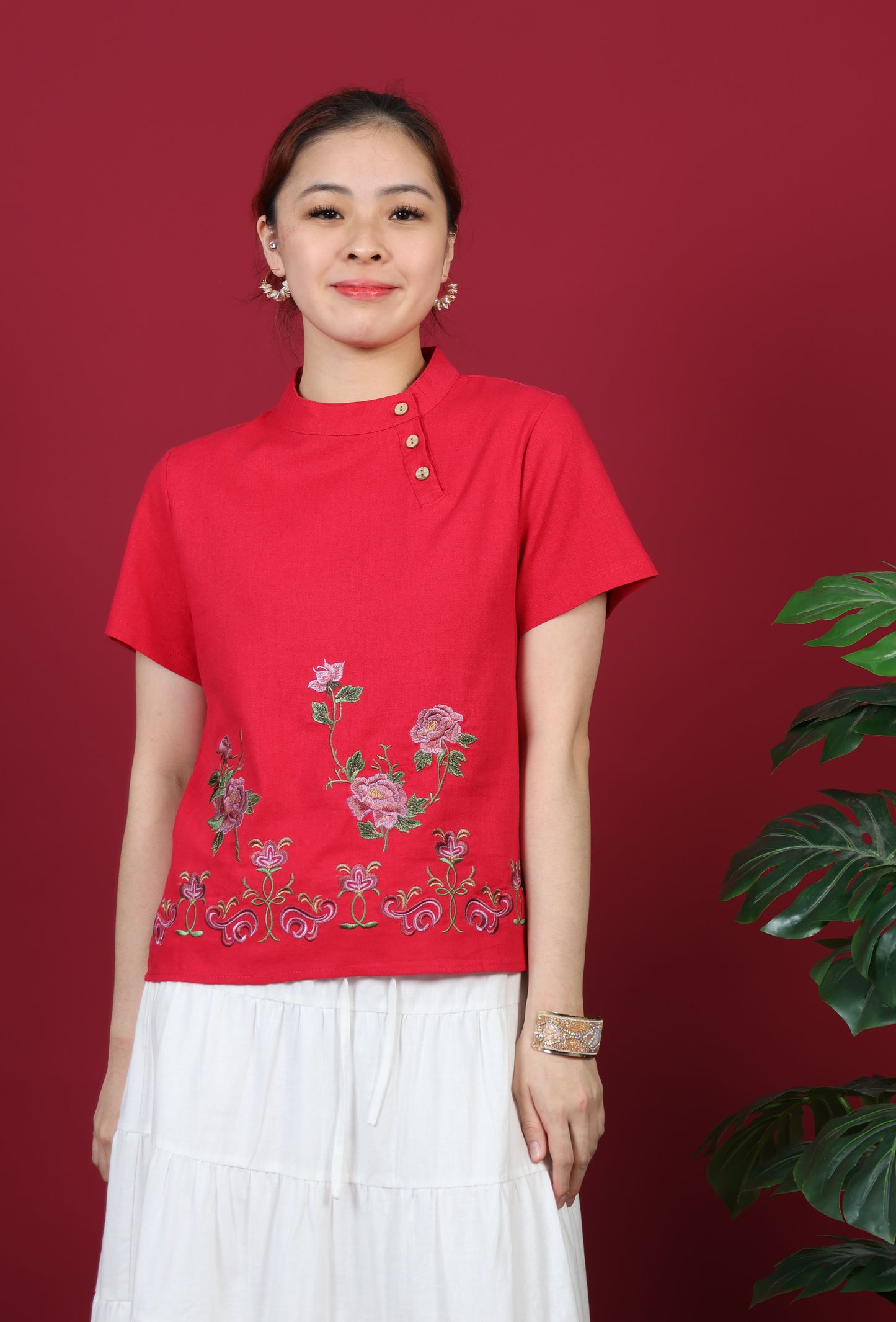 Floral Embroidery Short Sleeve Top
