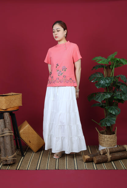 Floral Embroidery Short Sleeve Top