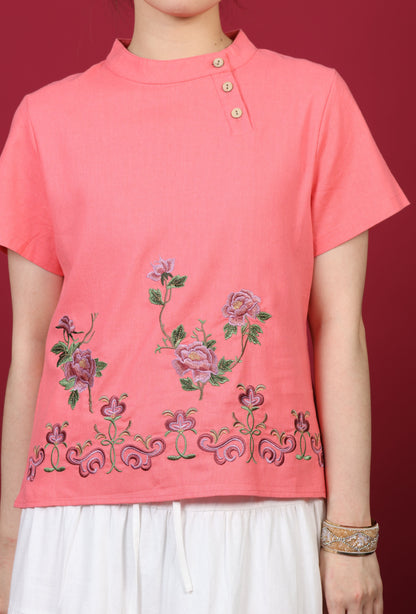 Floral Embroidery Short Sleeve Top