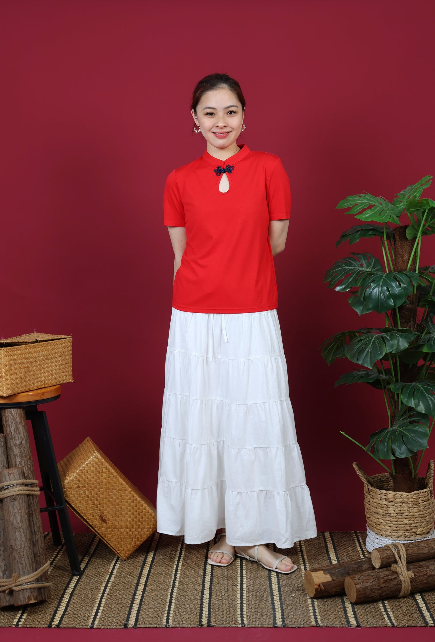 Short Sleeve Mandarin Collar Top