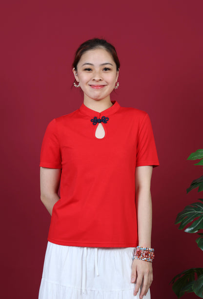 Short Sleeve Mandarin Collar Top