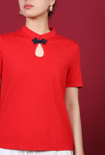 Short Sleeve Mandarin Collar Top