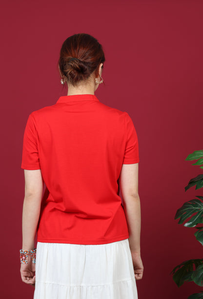 Short Sleeve Mandarin Collar Top