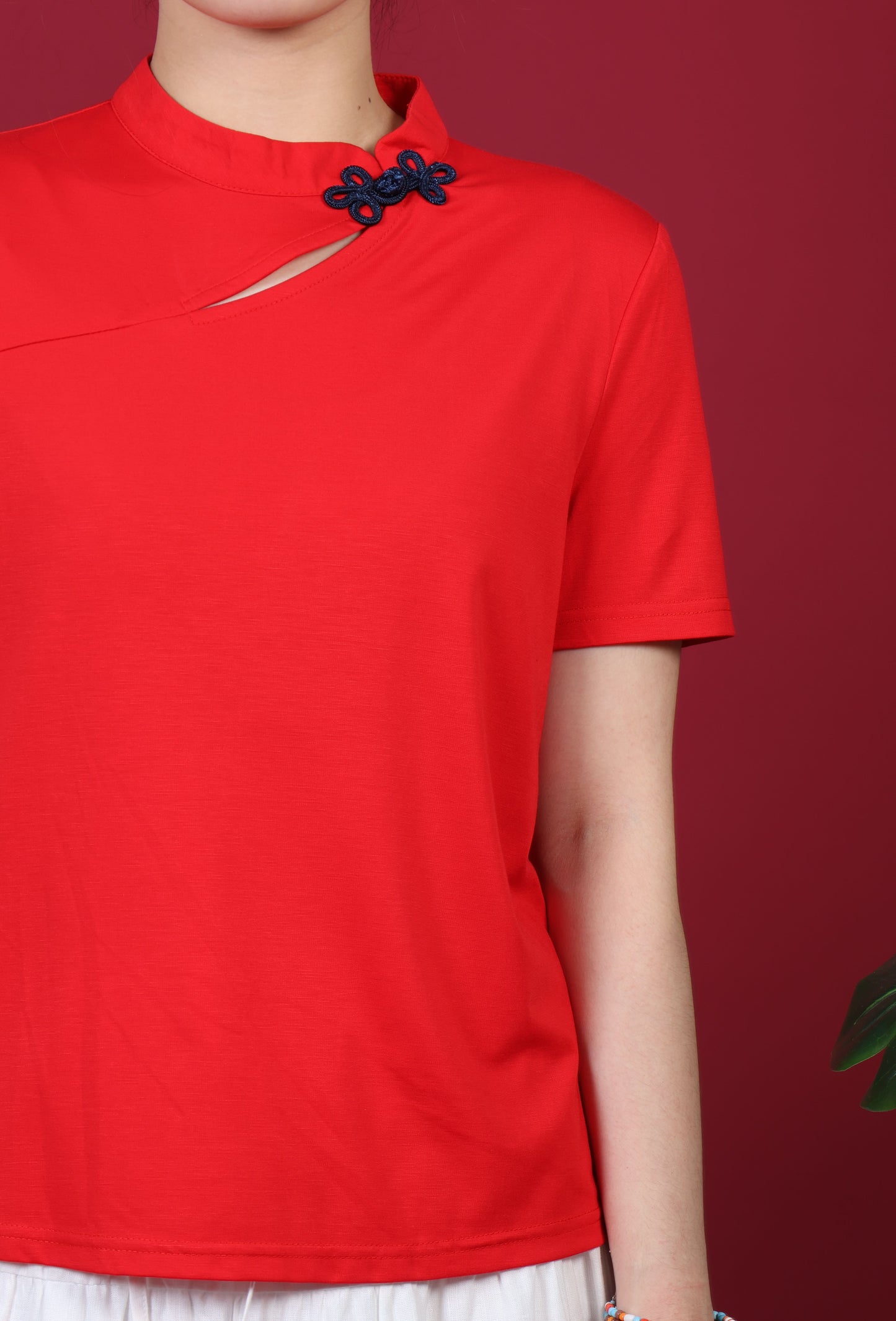 Chest Cutout Mandarin Collar Top