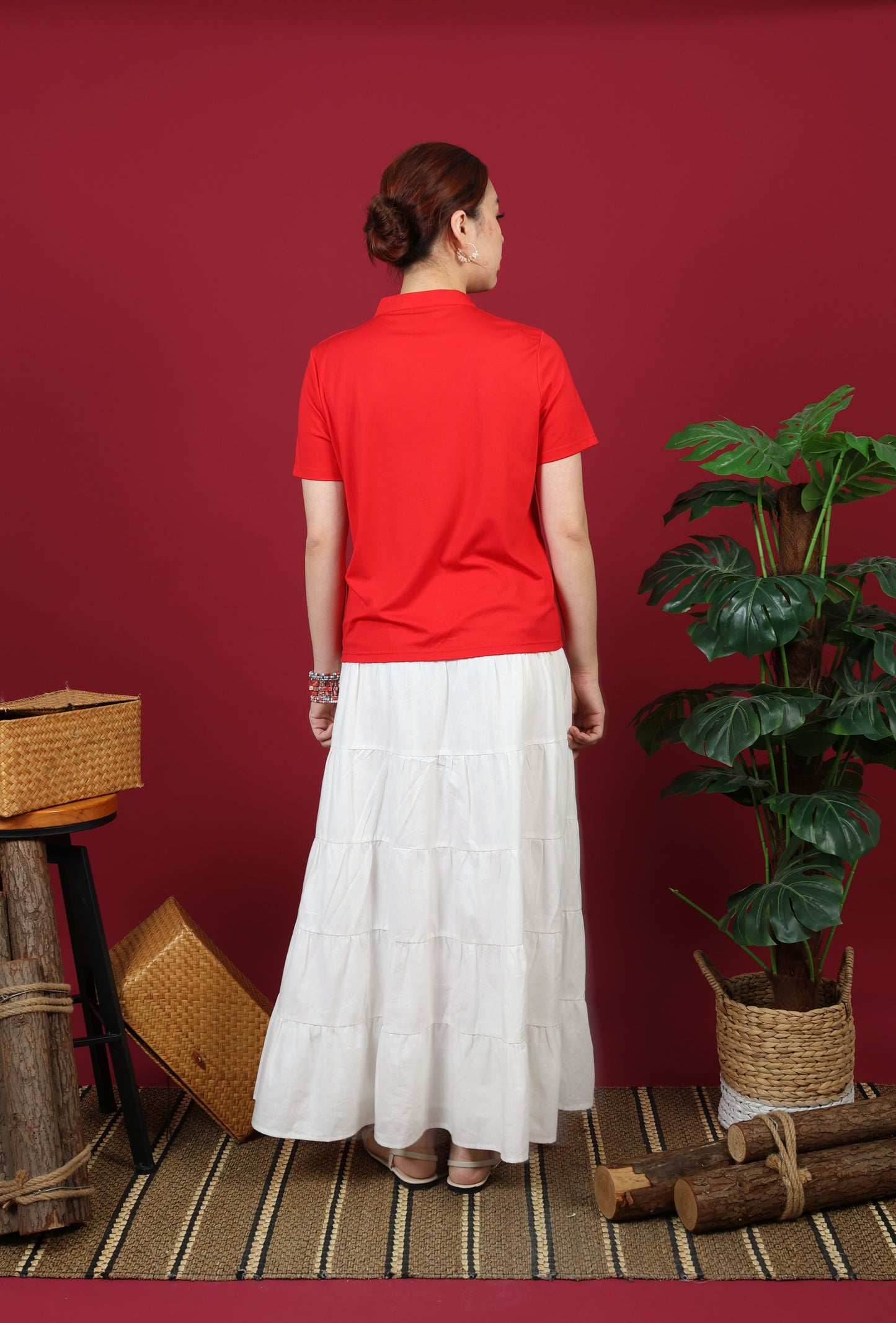 Chest Cutout Mandarin Collar Top