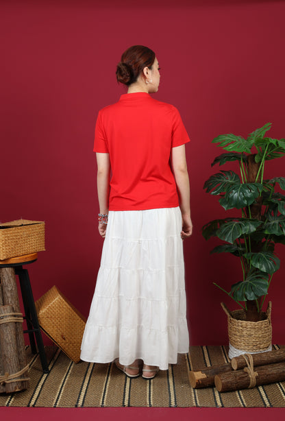 Chest Cutout Mandarin Collar Top