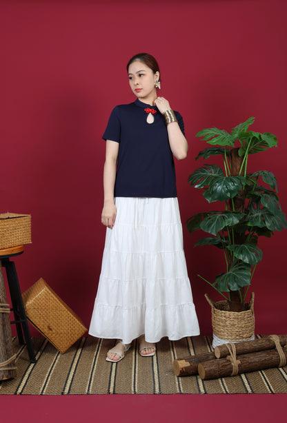 Short Sleeve Mandarin Collar Top