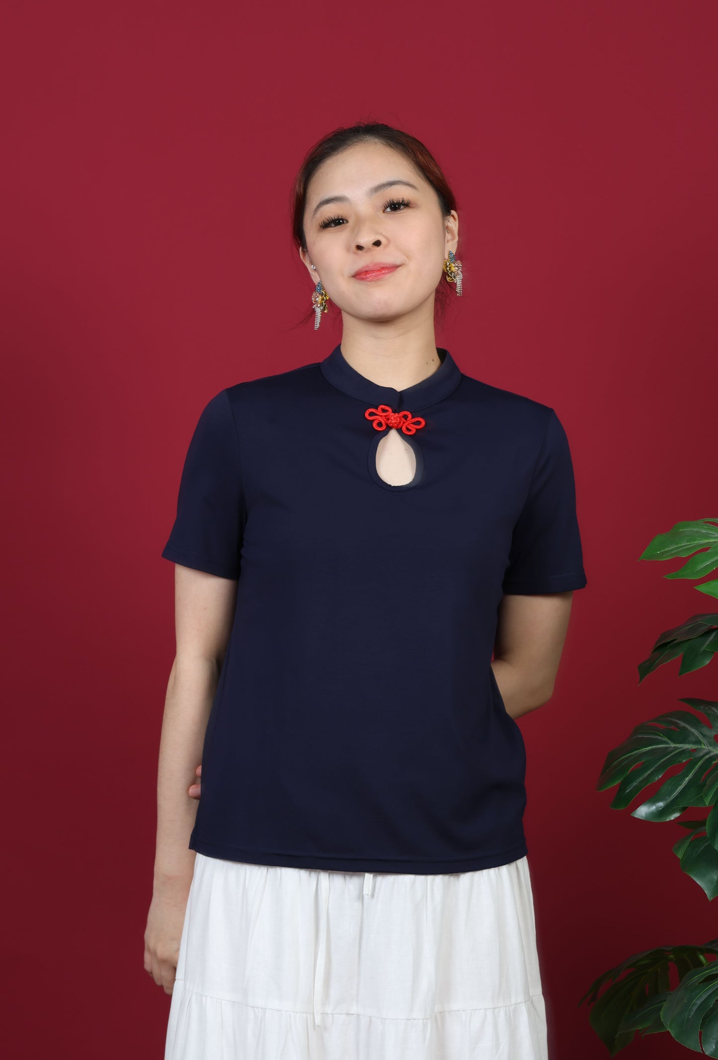 Short Sleeve Mandarin Collar Top