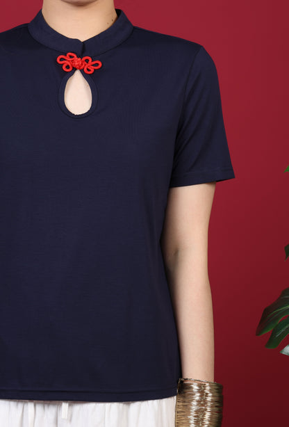 Short Sleeve Mandarin Collar Top