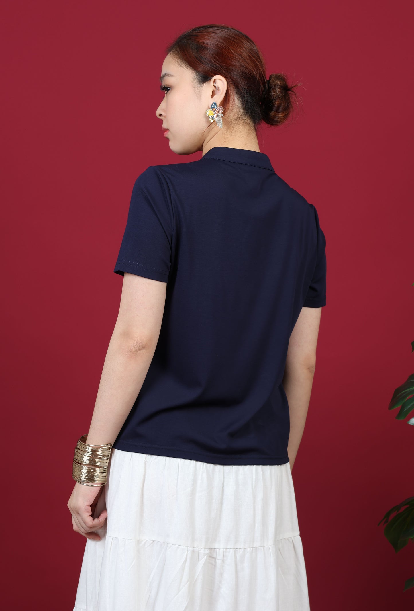 Short Sleeve Mandarin Collar Top