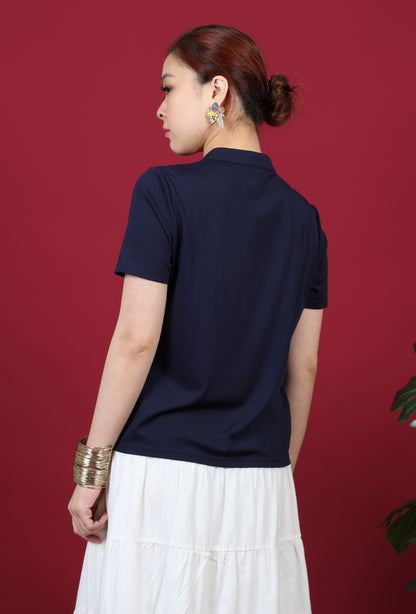 Short Sleeve Mandarin Collar Top