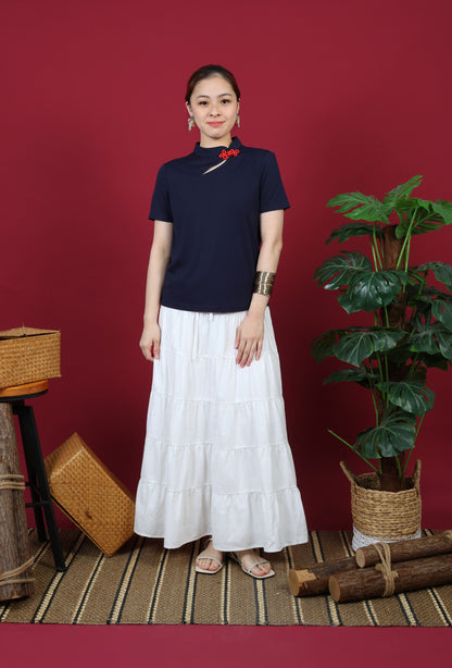 Chest Cutout Mandarin Collar Top