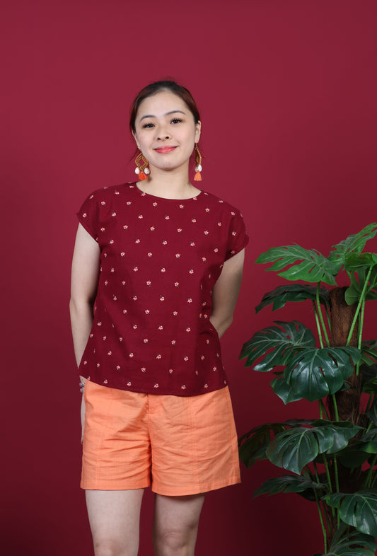 Floral Embroidered Capped Sleeve Top