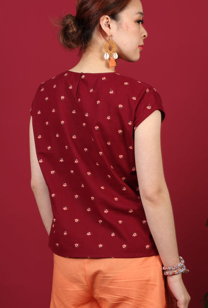 Floral Embroidered Capped Sleeve Top