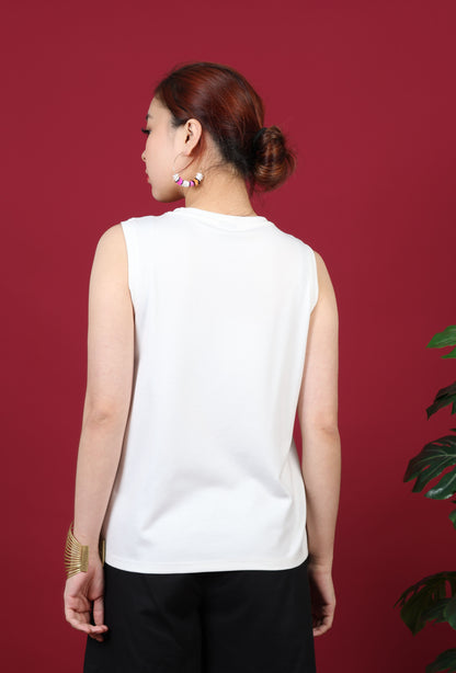 Neckline Floral Embroidery Sleeveless Top