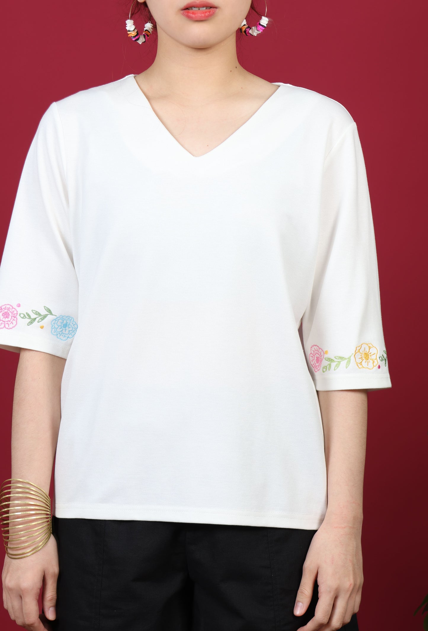 Floral Embroidery Sleeve Top
