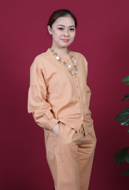 Mandarin Collar With Puff Sleeve Top
